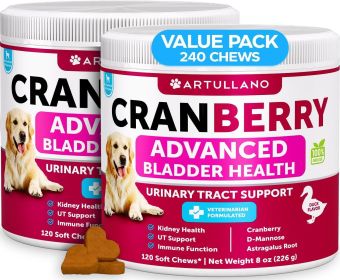 Dog UTI Treatment Cranberry Supplement and Bladder Control for Dogs UTI Chewable Treats (2 Pack) 240 Chews for Kidney Support Bladder Stones Urinary T