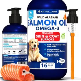 Salmon Oil for Dogs Omega 3 for Dogs 16 FL OZ Wild Alaskan Salmon Fish Oil Natural EPA & DHA Fatty Acids for Skin & Coat Allergy Joint & Bone Health L
