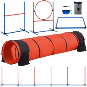 VEVOR Dog Agility Training Equipment, 5 PCS Set Upgrade with Adjustable High Hurdles,6 Weave Poles,Extended Tunnel,Jump Ring,Pause Box,Whistle