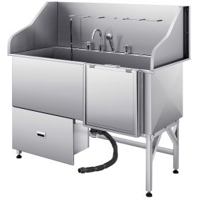 VEVOR Stainless Steel Dog Washing Station, 61 inch Pet Grooming Tub w/ Ramp, Water Filter Board