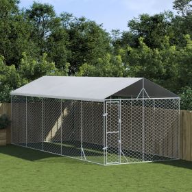 Outdoor Dog Kennel with Roof Silver 9.8'x24.6'x8.2' Galvanized Steel
