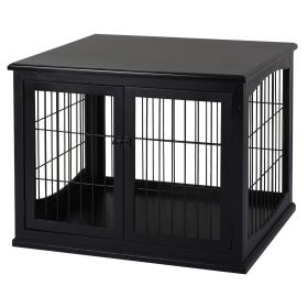 26" Wooden Dog Cage with Double Door Entrance & Simple Modern Design, Black