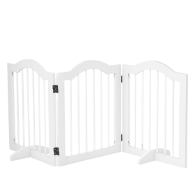 24"H Foldable Dog Gate, 3 Panels Freestanding Pet Gate Barriers Indoor with Support Feet, Puppy Fence for Small Dogs, White