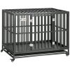 44" Heavy Duty Steel Dog Crate Kennel Pet Cage with Wheels for Convenient Access Anti-Pinching Floor, Black