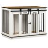 47in Dog Crate Furniture with Divider Panel, Wooden Dog Kennel TV Stand for Large Breeds, Pet House Side Table for 2 Small Breeds with 2 Rooms Design