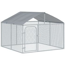 Outdoor Dog Kennel with Roof, Dog Run with Waterproof & UV-Resistant Cover, Secure Lock, for Backyard & Patio, 7.5' x 7.5' x 5.7'