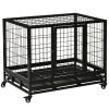 Heavy Duty Dog Crate Cage for Medium Small Dogs Cats with Two Doors, Lockable Wheels, Removable Tray, 36" x 24" x 27"