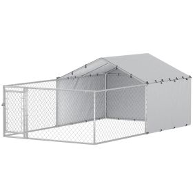 Galvanized Steel Dog Kennel Outdoor with Waterproof & UV-Resistant Cover for Large Dogs, 13.1' x 7.5' x 4.9'