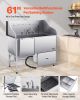 VEVOR 304 Stainless Steel Dog Washing Station, 61 Inch Pet Grooming Tub with Non-Slip Low-Slope Ramp, Storage Drawer, Hot & Cold Faucet