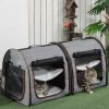39" Portable Twin Compartment Show House Cat Cage/Condo, Soft-Sided Pet kennel, Dual Compartment, Soft Cushions & Storage Bag, Gray