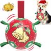 Christmas Dog Soccer Balls with Straps, Interactive Toys for Tug of War, Puppy Birthday Gifts, Durable Balls for Medium Large Dogs (8 Inch)