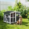 Cabin-Style Wooden Dog House for Large Dogs with Openable Roof & Giant Window, Dark Gray