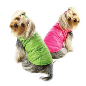 Reversible Parka Vest with Ruffle Trims (Color: Lime/Pink, Size: L)