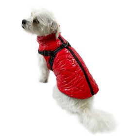 Water Resistant Puffy Vest with Built-In Harness (Color: Red, Size: L)