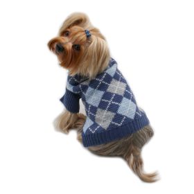 Argyle Turtleneck Sweater (Color: Navy/Grey/Light Blue, Size: L)