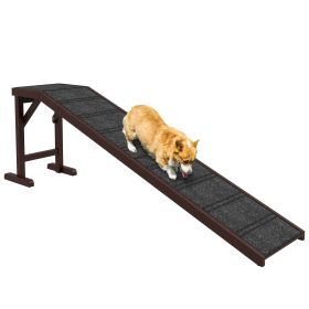 PawHut Dog Ramp Pet Ramp for Bed with Non-Slip Carpet, Top Platform, 74" x 16" x 25" (Color: Brown)