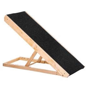 PawHut Foldable Pet Ramp with Non-slip Carpet Height Adjustable Pine Wood for Dogs (Color: Black)