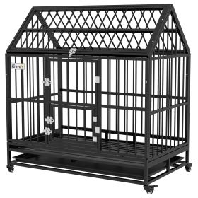 PawHut 48" Heavy Duty Dog Crate with 4 Lockable Wheels, Double Doors, and Removable Tray, for XL and L Dogs (Size: Xl And Large)