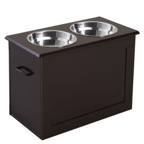 PawHut Raised Dog Feeding Station with 2 Stainless Steel Bowls Storage Large Pets (Color: Dark Brown)