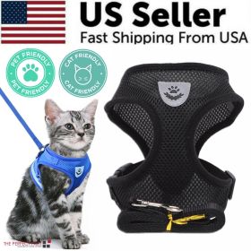 Cat Dog Pet Harness Adjustable Control Vest Dogs Reflective S M L XL Leash (Color: Black, Size: M)