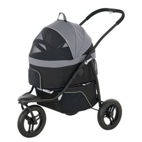 PawHut 3 in 1 Pet Jogging Stroller for Small Dogs and Cats with Detachable Carrier, Storage Basket (Color: Gray)