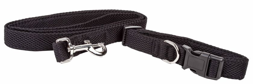 Pet Life 'Aero Mesh' 2-In-1 Dual Sided Comfortable And Breathable Adjustable Mesh Dog Leash-Collar (Color: Black, Size: large)