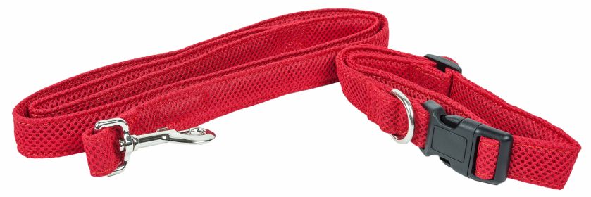 Pet Life 'Aero Mesh' 2-In-1 Dual Sided Comfortable And Breathable Adjustable Mesh Dog Leash-Collar (Color: Red, Size: large)