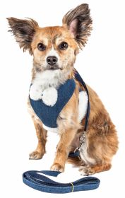 Pet Life Luxe 'Pom Draper' 2-In-1 Mesh Reversed Adjustable Dog Harness-Leash W/ Pom-Pom Bowtie (Size: small)
