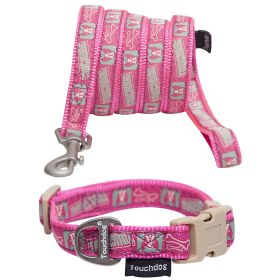 Touchdog 'Caliber' Designer Embroidered Fashion Pet Dog Leash And Collar Combination (Color: Pink Pattern, Size: large)