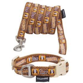 Touchdog 'Caliber' Designer Embroidered Fashion Pet Dog Leash And Collar Combination (Color: Brown Pattern, Size: large)