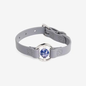 Luxury Spill-Proof Dog Collar Embedded with Healing Crystal (Color: Sea Lavender, Size: large)