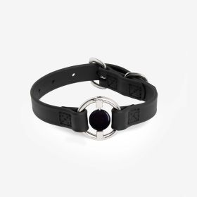 Luxury Spill-Proof Dog Collar Embedded with Healing Crystal (Color: Black, Size: medium)