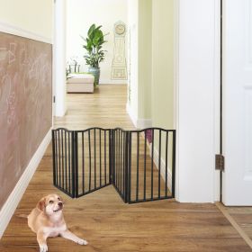 Pet Gate â€“ Dog Gate for Doorways;  Stairs or House â€“ Freestanding;  Folding ; Arc Wooden (Color: Dark Brown)