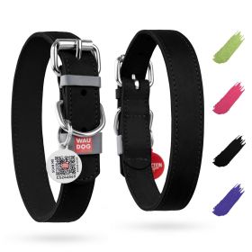 Black Long Lasting Leather Dog Collar for Dogs Wide Adjustable (Size: Large Medium)