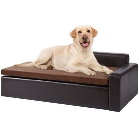 VEVOR Pet Sofa, Dog Couch for  Dogs  Soft Leather Dog Sofa Bed, 110 lbs Loading Sofa (Color: Black, Size: large)