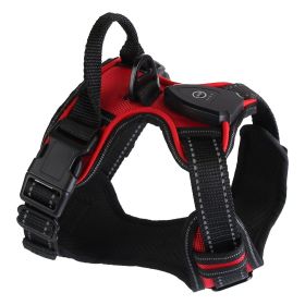 Light Up Dog Harness Rechargeable LED Dog Harness No Pull Lighted Dog Vest with Handle for Small/Medium/Large Dogs (Color: Red, Size: S)