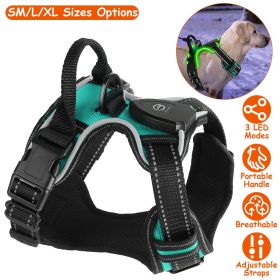 Light Up Dog Harness Rechargeable LED Dog Harness No Pull Lighted Dog Vest with Handle for Small/Medium/Large Dogs (Color: Green, Size: M)