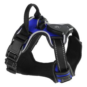 Light Up Dog Harness Rechargeable LED Dog Harness No Pull Lighted Dog Vest with Handle for Small/Medium/Large Dogs (Color: Dark Blue, Size: L)
