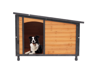 46"Dog House Outdoor & Indoor Wooden Dog Kennel for Winter with Raised Feet Weatherproof for Large Dogs(Gold red and black)PVC waterproof roof(L) (Color: AS PIC)