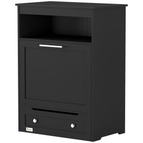 PawHut Pet Feeder Station Storage Cabinet, Dog Food Storage Container with Dog Raised Bowls, Watering Supplies (Color: Black)