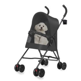 Pet Stroller for Small Dogs  with Mesh Ventilation, Lightweight Foldable Design, Cup Holder (Color: Black)