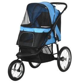 PawHut Pet Stroller for Small Dogs and Medium Dogs with Adjustable Canopy, Safety Tether, Storage Basket (Color: Blue)