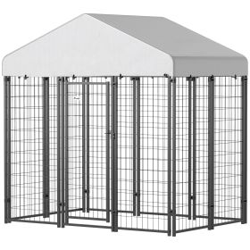 Outdoor Dog Kennel with Waterproof UV-Resistant Cover, 6 x 4 x 6 ft (Color: silver)