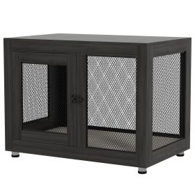 Pet Crate End Table with Water-resistant Cushion or Large Medium Dogs (Color: Black)