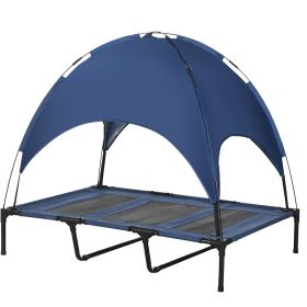 Elevated Cooling Pet Bed Portable Raised Dog Cot with Canopy for XL Sized Dogs (Color: Dark Blue)