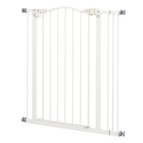 Extra Tall Dog Gate with Door, Pressure Fit, Auto Close, Double Locking for Doorways Hallways Stairs, 29"-34" (Color: White)