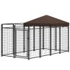 Dog Kennel Outdoor with Waterproof Canopy, Dog Run with Galvanized Chain Link for Large and Medium Dogs