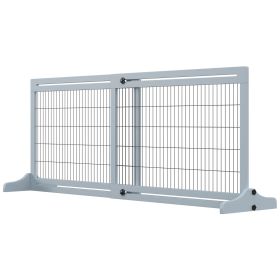 41"-72" Wooden Freestanding Pet Gate with Support Feet, for Small Medium Dogs (Color: Gray-Blue)