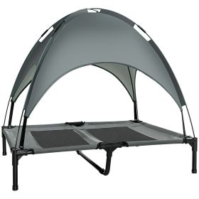 Large Elevated Dog Bed 6.2" L X 29.9" W 36.2" H Foldable Outdoor Dog Canopy Cot w/ Carry Bag (Color: Gray)